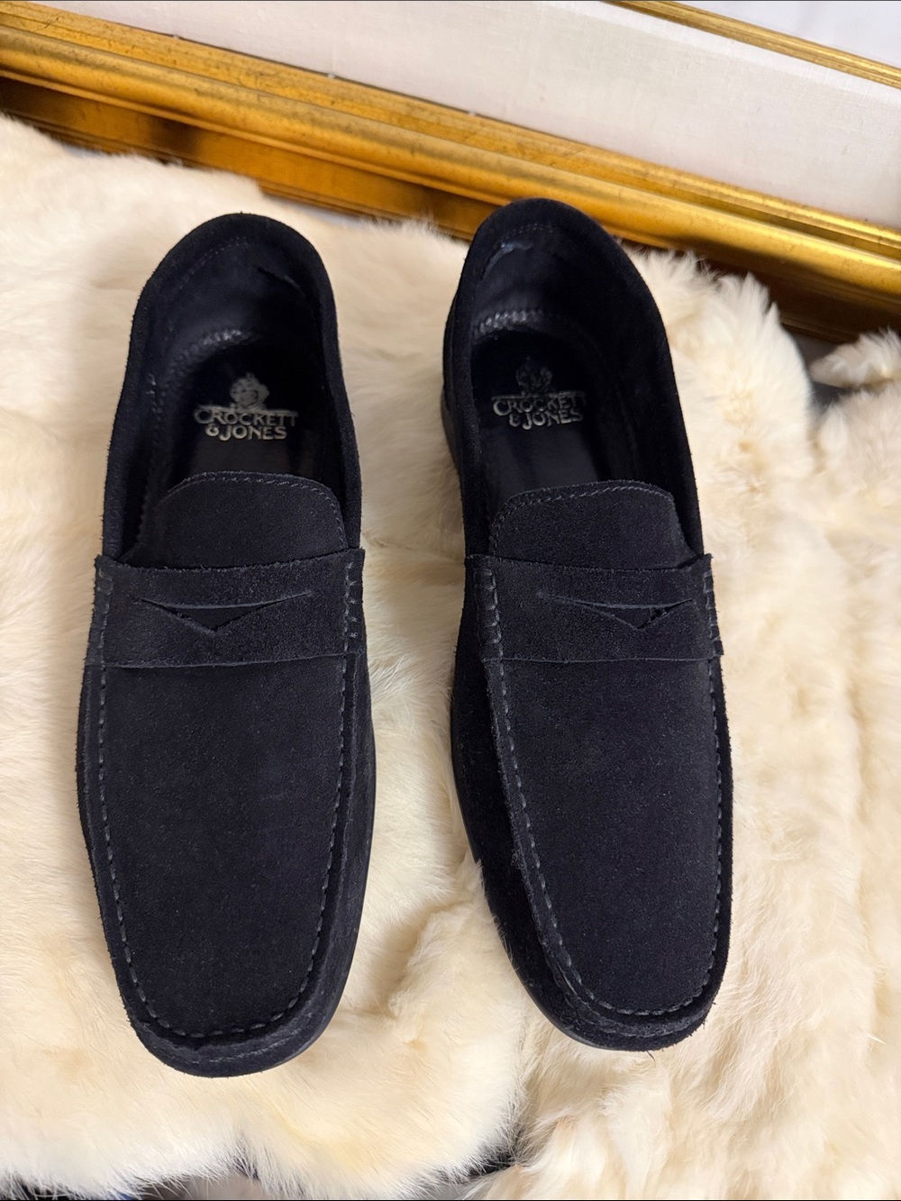 Crockett & Jones Men's Black Suede Penny Loafers